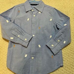 Janie and Jack Blue Button Down Shirt with White and Orange Accents